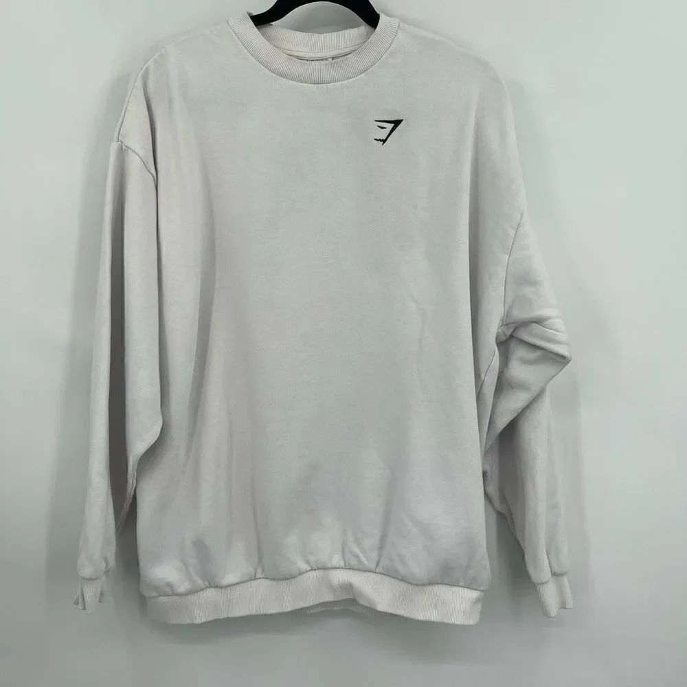 Gymshark White Long-Sleeve Crew Neck Athletic Sweatshirt Small